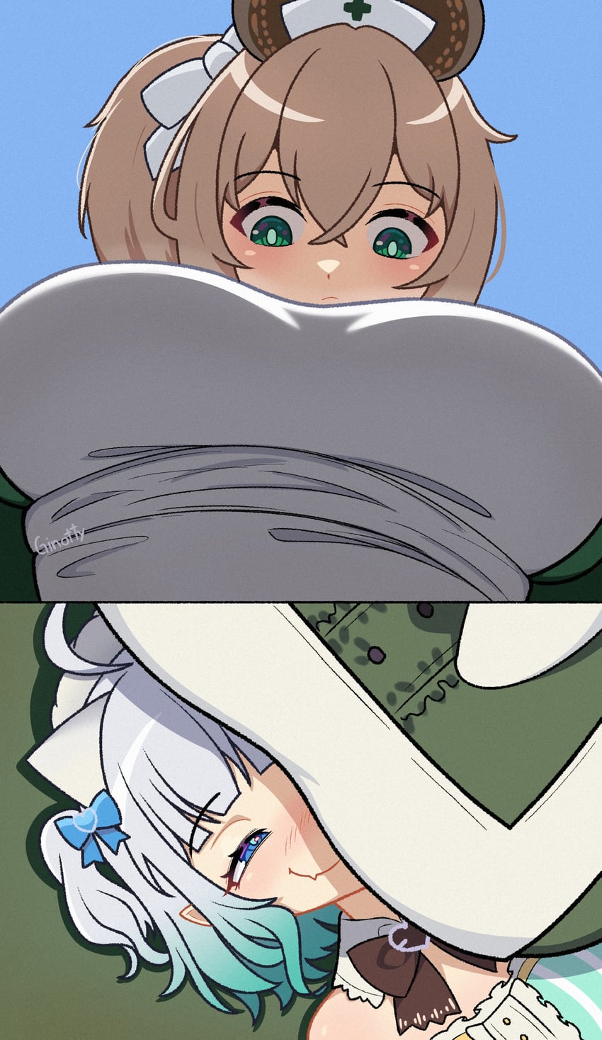 mint fantome and nimi nightmare (indie virtual youtuber and 1 more) drawn by ginotty