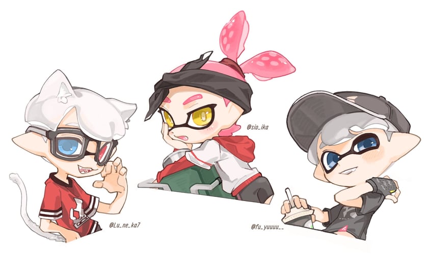 inkling player character and inkling boy (splatoon and 1 more) drawn by spl8ya