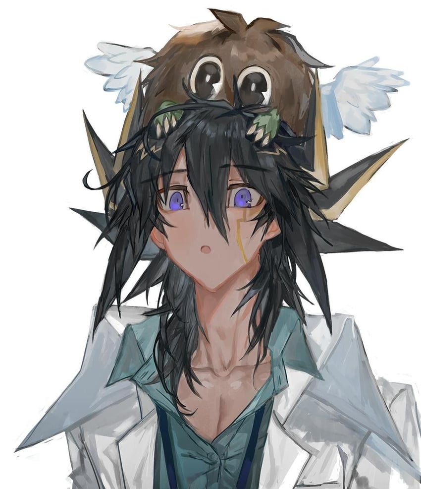 fudo yusei and winged kuriboh (yu-gi-oh! and 1 more) drawn by momentcorefly