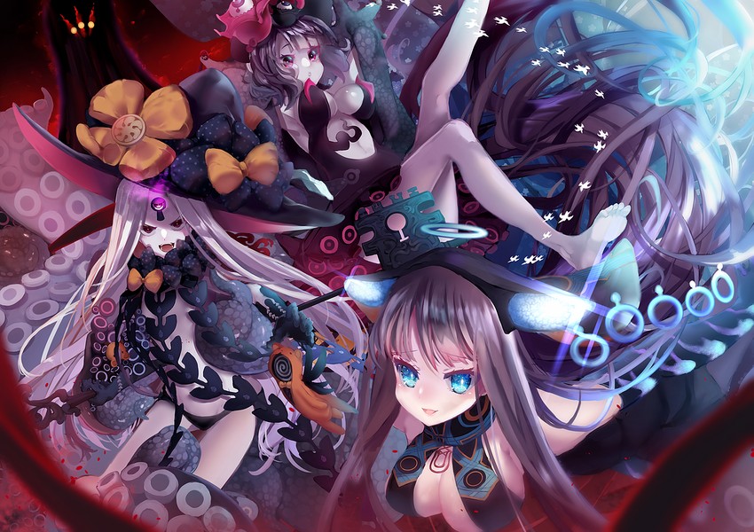 abigail williams, katsushika hokusai, yang guifei, nyarlathotep, and yog-sothoth (fate and 1 more) drawn by es3_3se