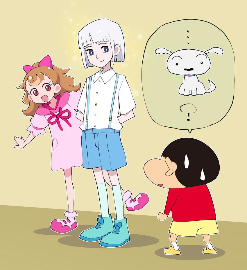 inukai komugi, nohara shinnosuke, and shiro (precure and 2 more) drawn by ji-ma