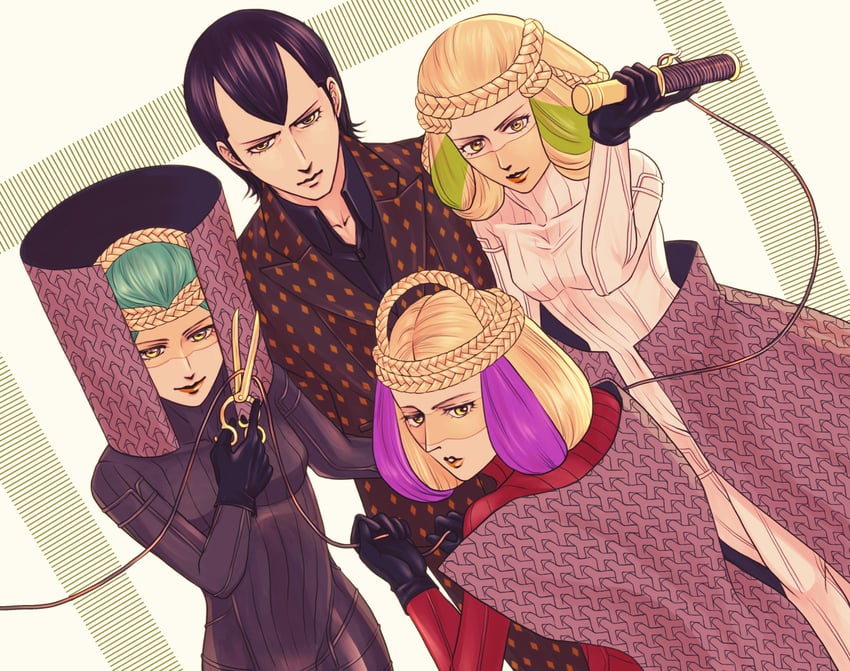 hikawa, atropos, lachesis, and clotho (shin megami tensei and 1 more) drawn by watabashi_yf