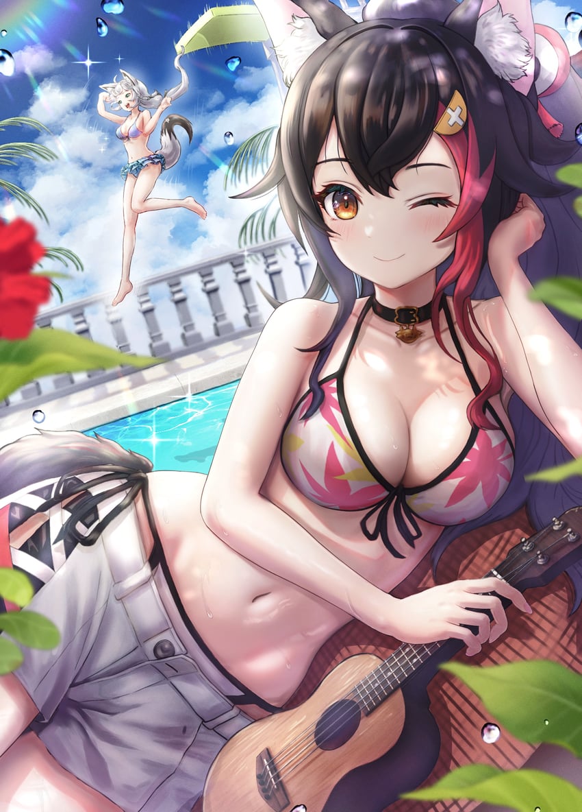 shirakami fubuki and ookami mio (hololive) drawn by wajuniorbox