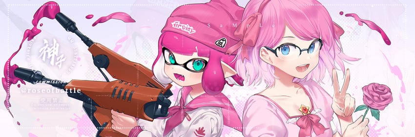 inkling player character and inkling girl (original and 1 more) drawn by jinkoika