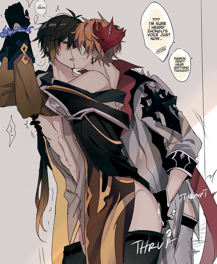 zhongli and tartaglia (genshin impact) drawn by efu_(angelschatedral99)