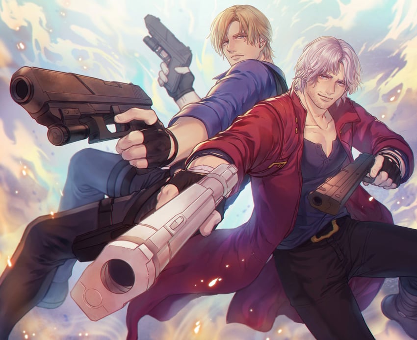 dante and leon s. kennedy (resident evil and 2 more) drawn by dbox_2525