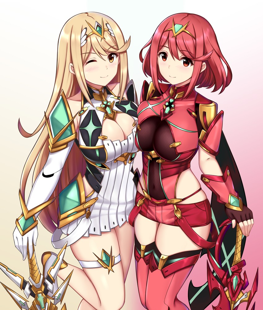 pyra and mythra (xenoblade chronicles and 1 more) drawn by xiao_qi