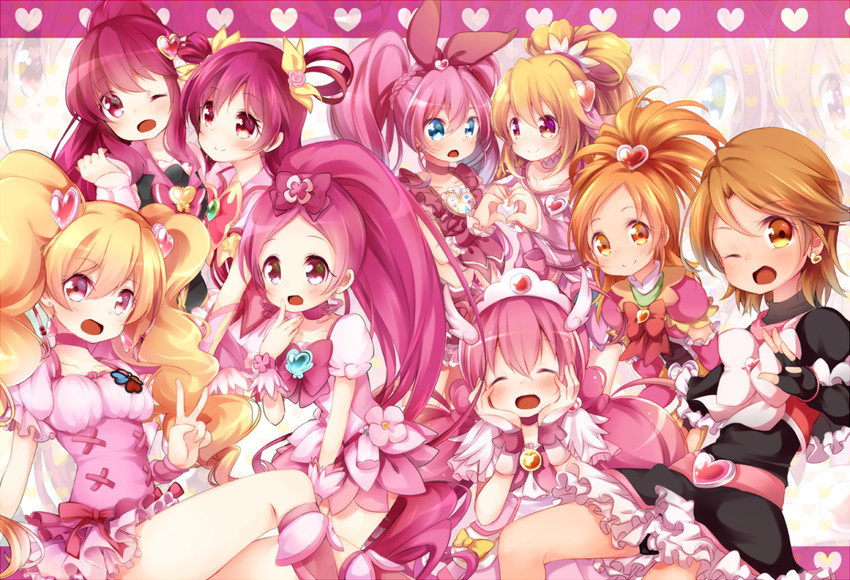 houjou hibiki, aida mana, hoshizora miyuki, misumi nagisa, hanasaki tsubomi, and 13 more (precure and 11 more) drawn by kofa_(ikyurima)