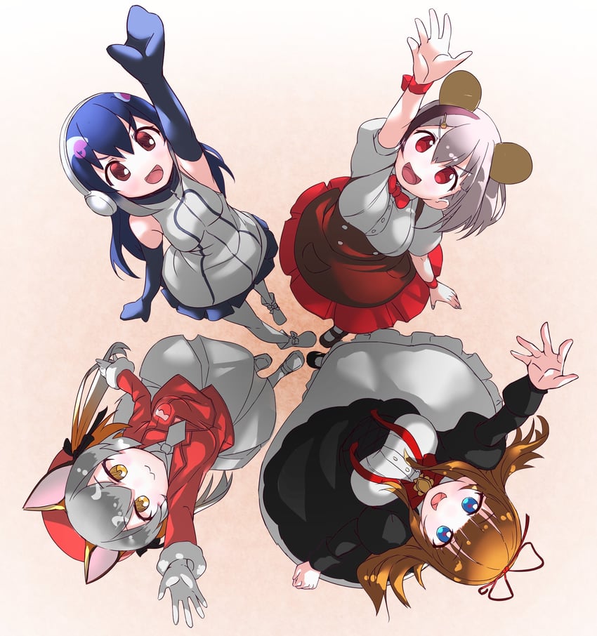 island fox, african penguin, kakyouin chieri, and kirara mimi (kemono friends and 3 more) drawn by lowlandgorilla
