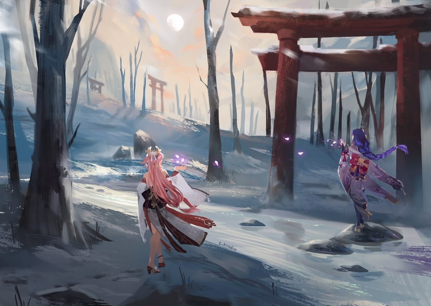 raiden shogun and yae miko (genshin impact) drawn by ren_(s_kradio)