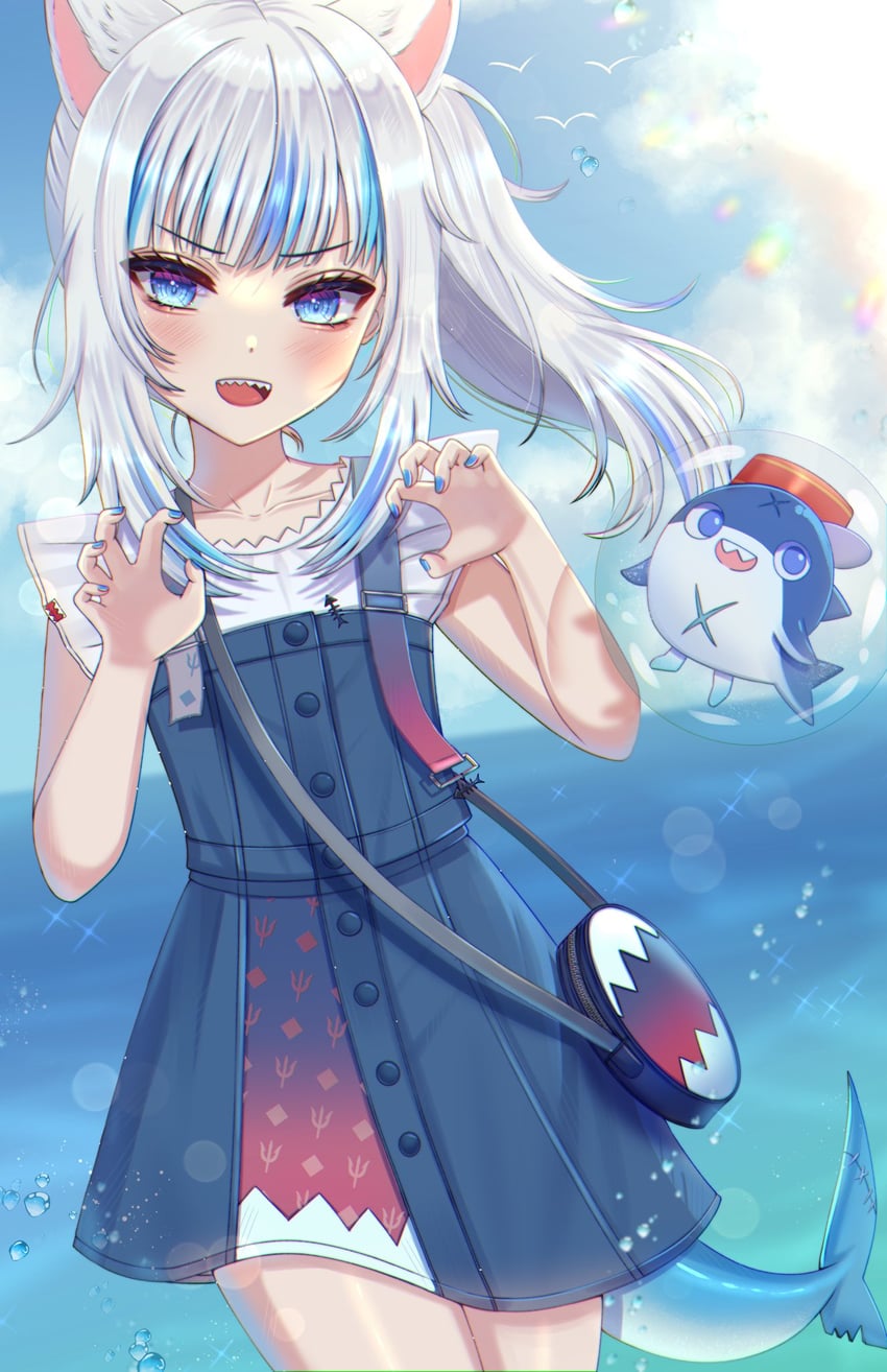 gawr gura and bloop (hololive and 1 more) drawn by su_niii