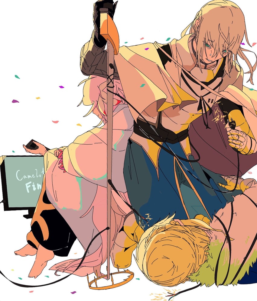 artoria pendragon, saber, merlin, and bedivere (fate and 1 more) drawn by jf32o