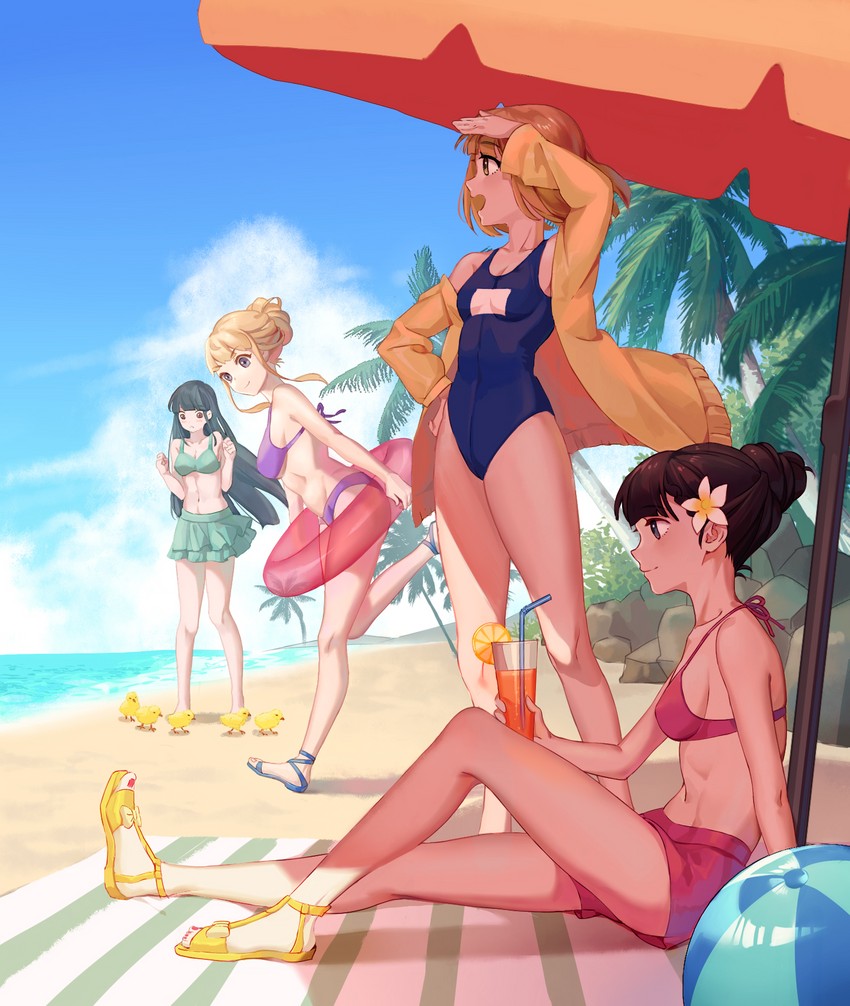 miyake hinata, kobuchizawa shirase, tamaki mari, and shiraishi yuzuki (sora yori mo tooi basho) drawn by dama_(sindygao)