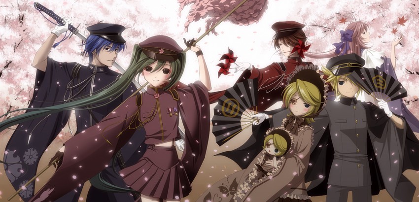 hatsune miku, kagamine rin, kagamine len, megurine luka, meiko, and 1 more (vocaloid and 1 more) drawn by itto_maru