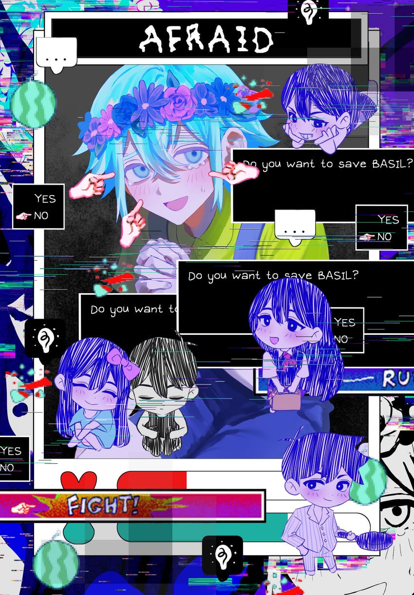 omori, basil, aubrey, mari, kel, and 1 more (omori) drawn by lifejam_403