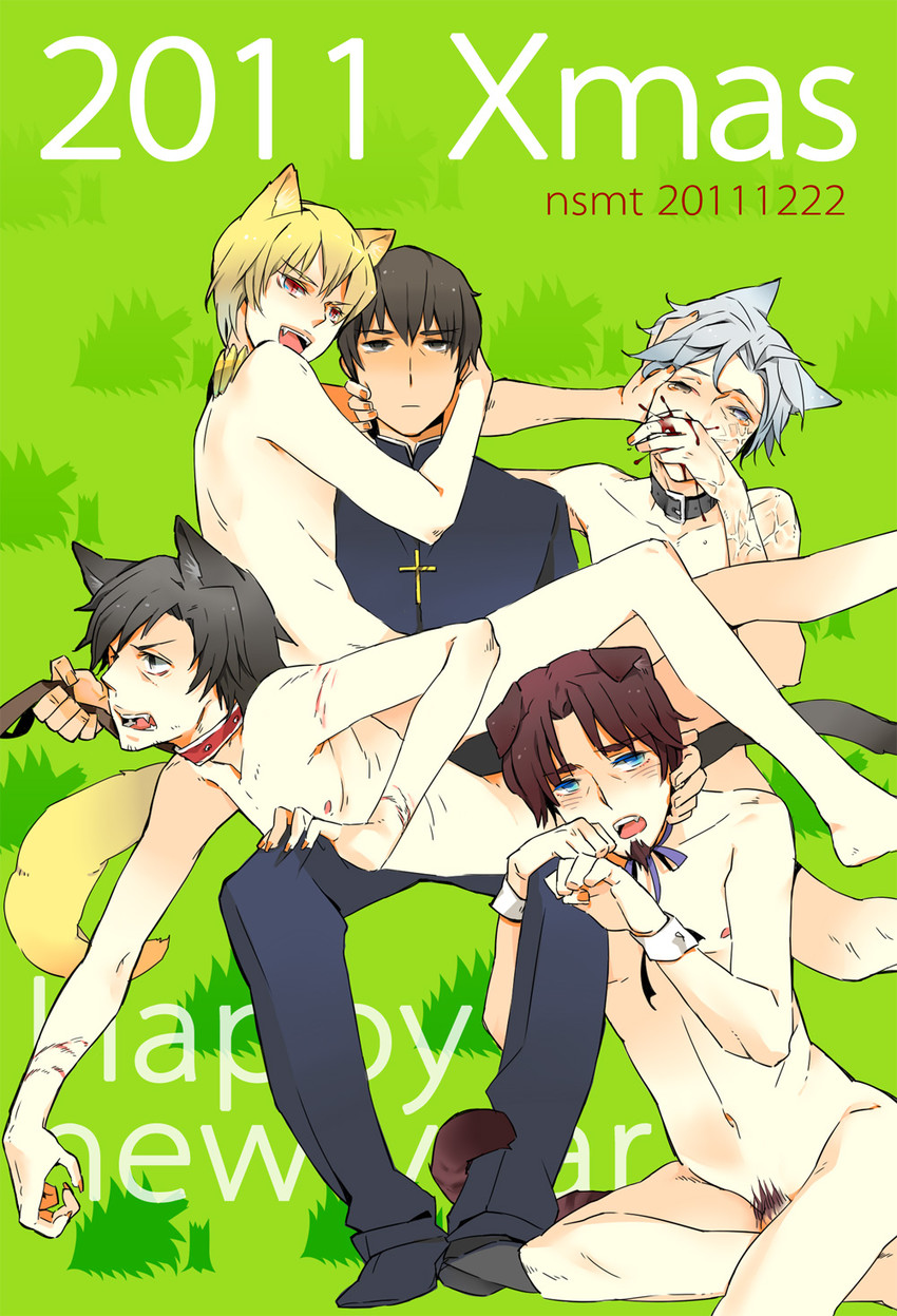 gilgamesh, kotomine kirei, emiya kiritsugu, matou kariya, and tohsaka tokiomi (fate and 1 more) drawn by nsmt