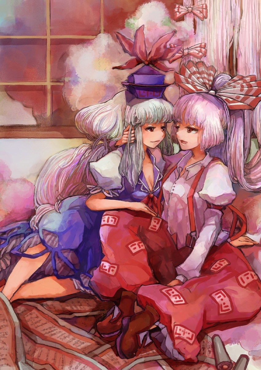fujiwara no mokou and kamishirasawa keine (touhou) drawn by shime_mura