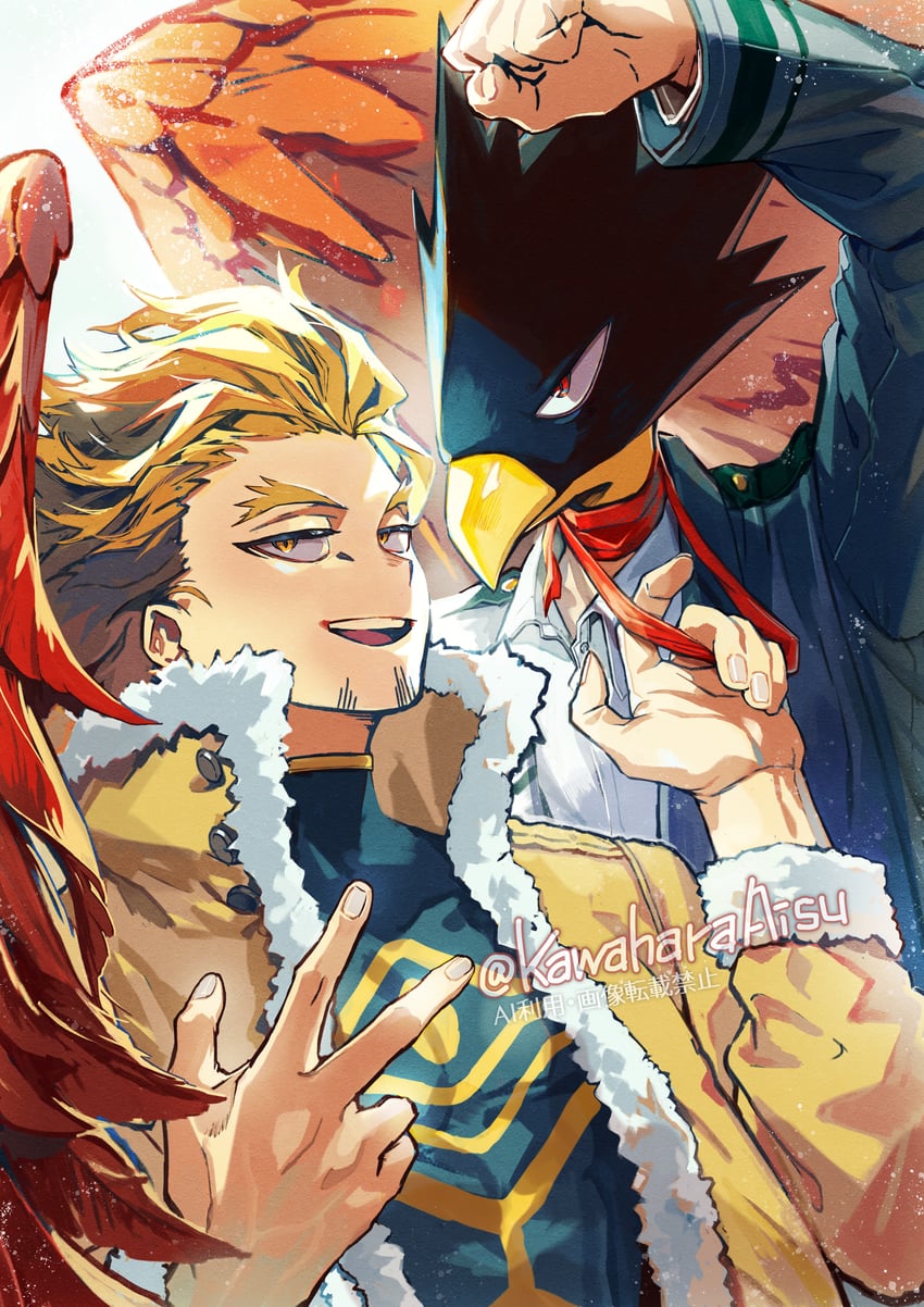 hawks and tokoyami fumikage (boku no hero academia) drawn by kawaharaaisu