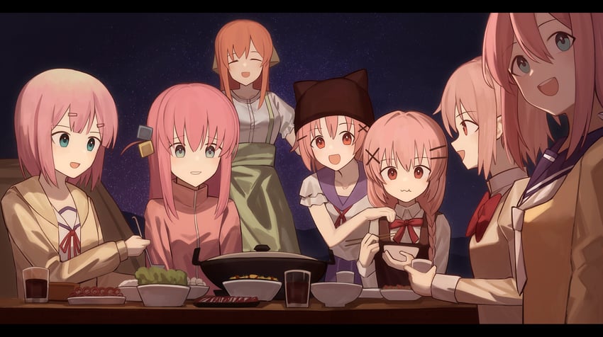 kaname madoka, gotoh hitori, chiyoda momo, kagamihara nadeshiko, takeya yuki, and 2 more (mahou shoujo madoka magica and 7 more) drawn by lu_guan