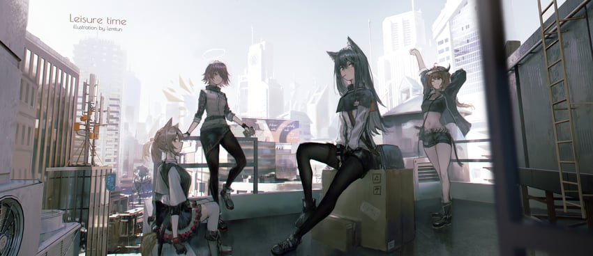 texas, exusiai, sora, and croissant (arknights) drawn by lemtun