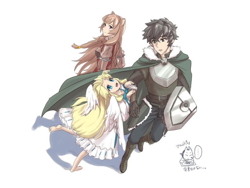 raphtalia, iwatani naofumi, and filo (tate no yuusha no nariagari) drawn by aldila-works