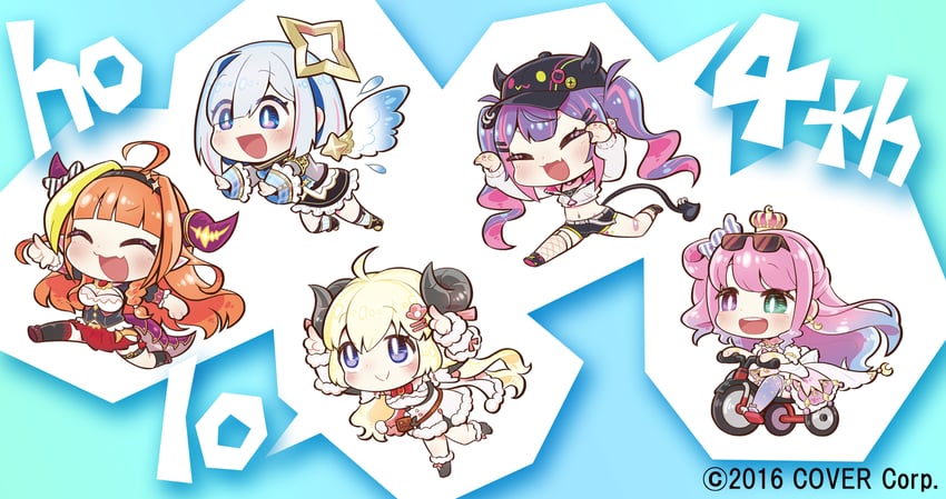 tokoyami towa, amane kanata, kiryu coco, tsunomaki watame, himemori luna, and 1 more (hololive) drawn by chaki_(teasets)