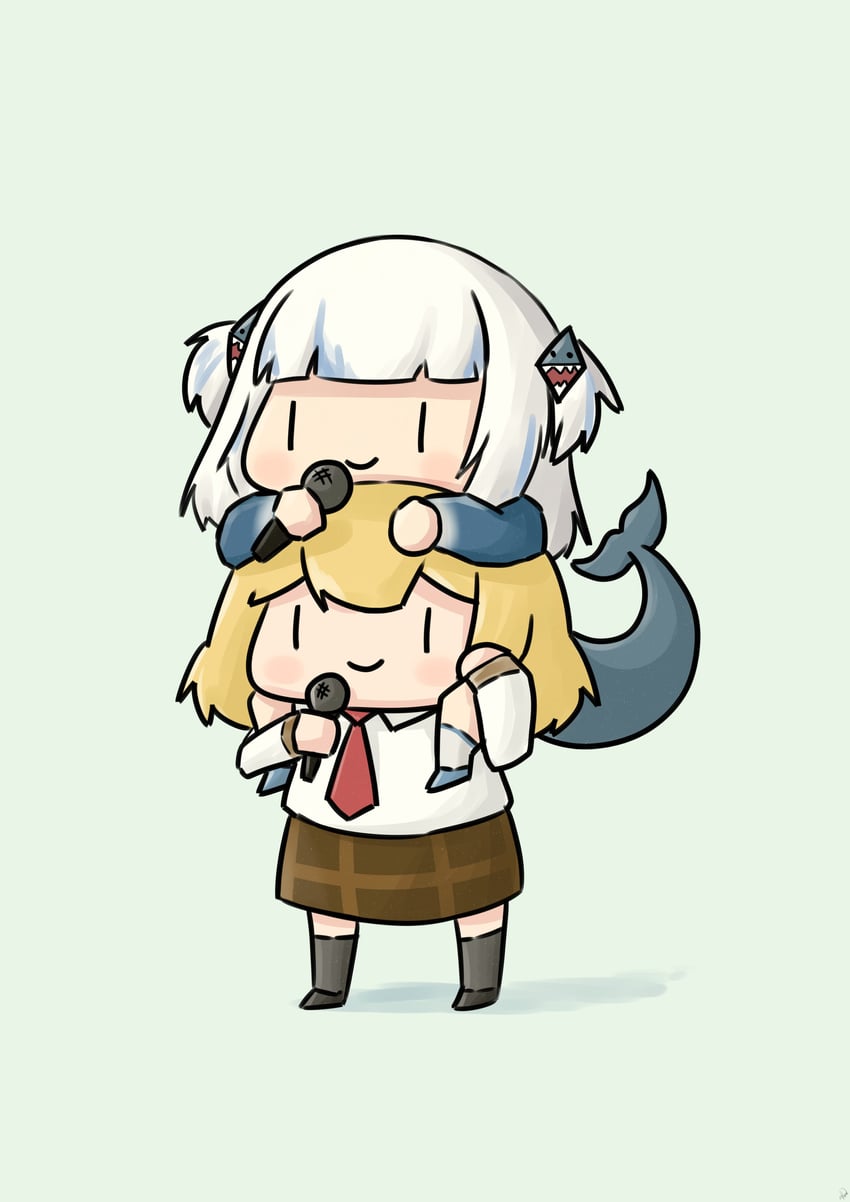 gawr gura, watson amelia, smol ame, and smol gura (hololive and 1 more) drawn by phdpigeon