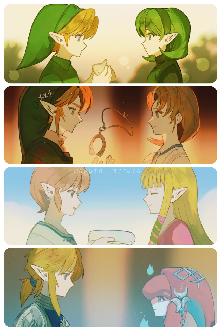 link, princess zelda, young link, mipha, saria, and 1 more (the legend of zelda and 4 more) drawn by maruta_maruta
