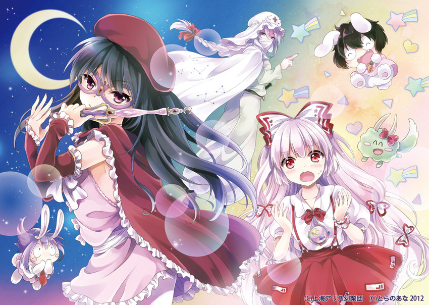 reisen udongein inaba, fujiwara no mokou, kamishirasawa keine, houraisan kaguya, inaba tewi, and 2 more (touhou) drawn by konayama_kata