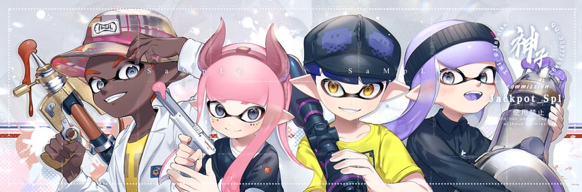 inkling player character, inkling girl, and inkling boy (splatoon) drawn by jinkoika