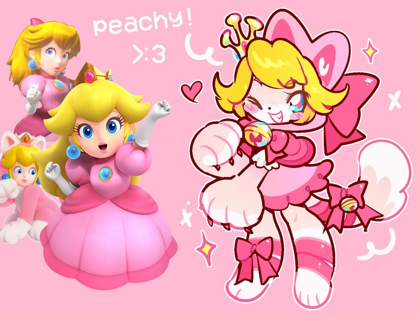 princess peach and cat peach (mario and 3 more) drawn by jaltoid