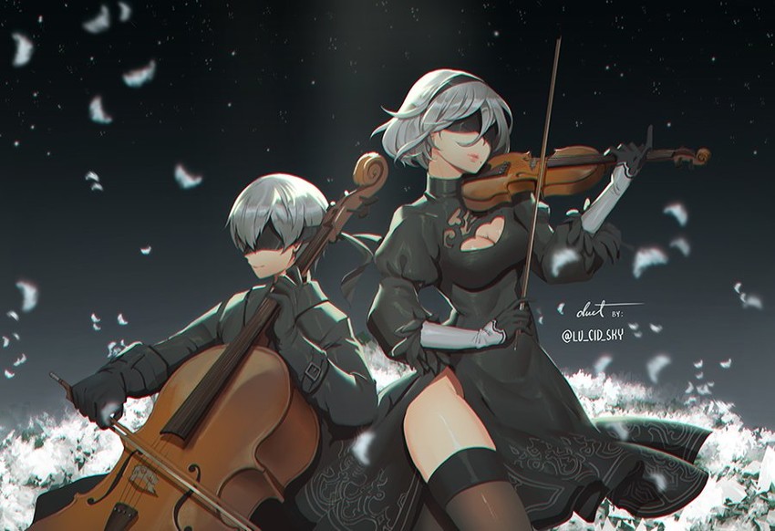 2b and 9s (nier and 1 more) drawn by lucidsky