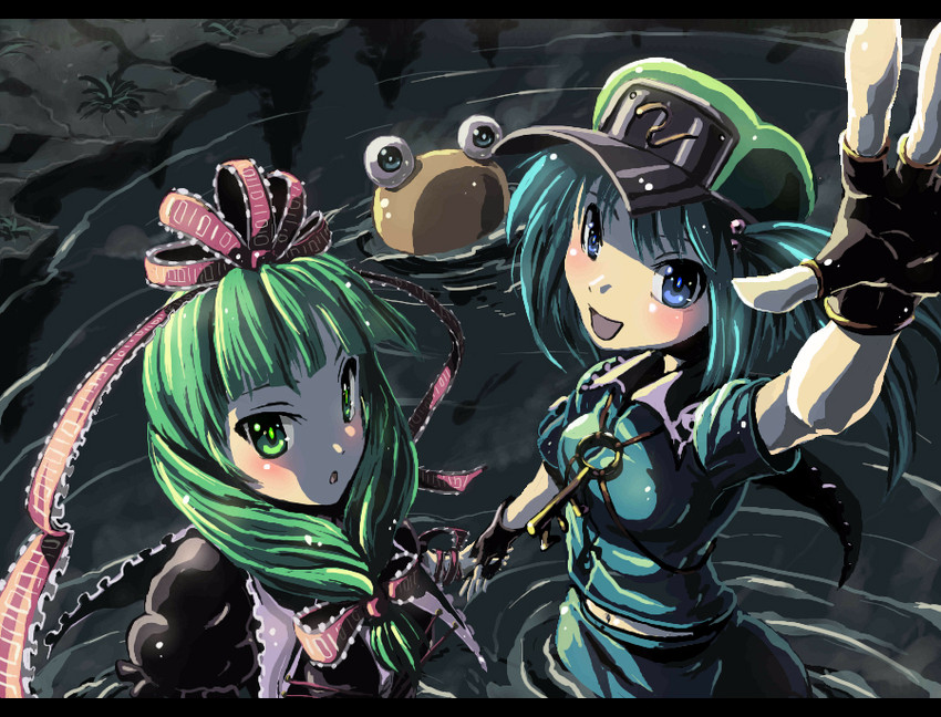 kawashiro nitori, kagiyama hina, and pyonta (touhou) drawn by kabutoyama