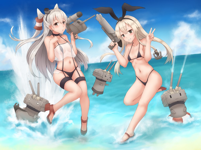 shimakaze, amatsukaze, rensouhou-chan, and rensouhou-kun (kantai collection) drawn by k_jie