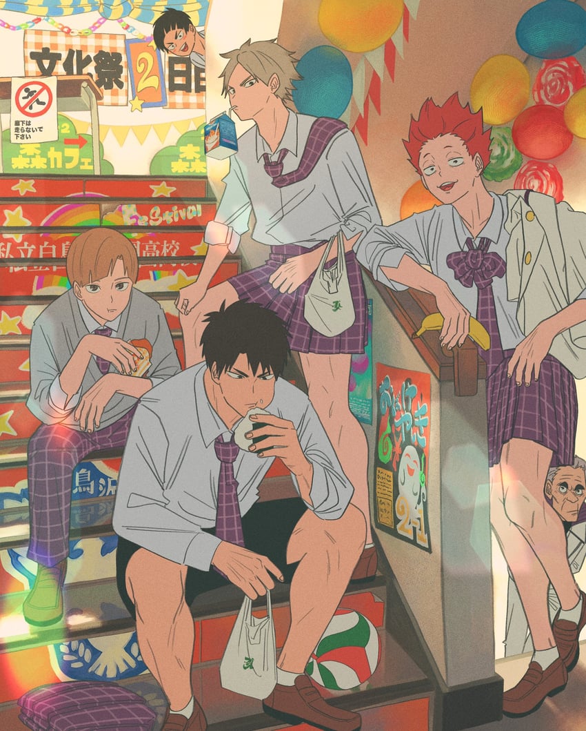 ushijima wakatoshi, tendou satori, goshiki tsutomu, shirabu kenjirou, semi eita, and 1 more (haikyuu!!) drawn by uraura_ura-chan