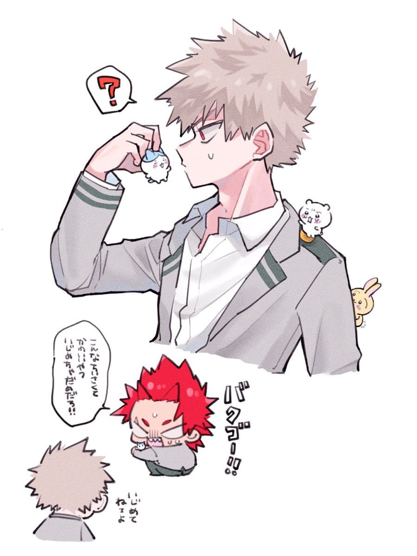 bakugou katsuki, kirishima eijiro, chiikawa, hachiware, and usagi (boku no hero academia and 1 more) drawn by bamu_mex