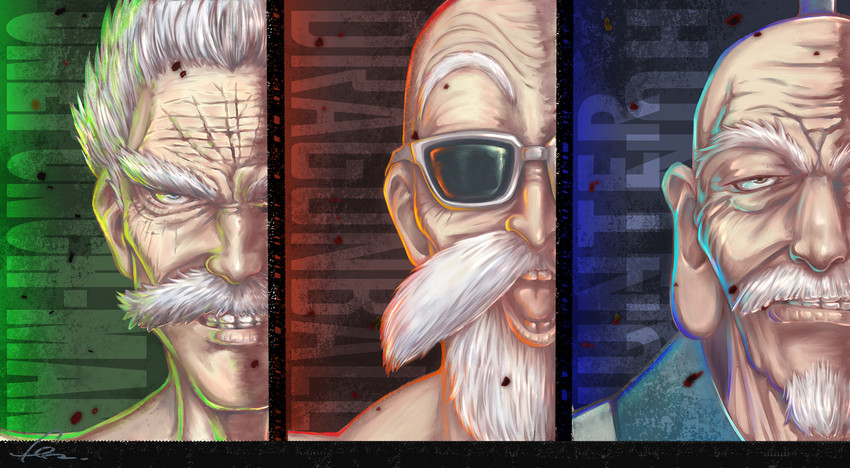 muten roushi, bang, and isaac netero (dragon ball and 2 more) drawn by fenrisu1fr