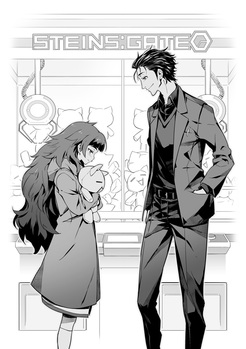 okabe rintarou and hiyajou maho (steins;gate and 1 more) drawn by fuse_ryuuta