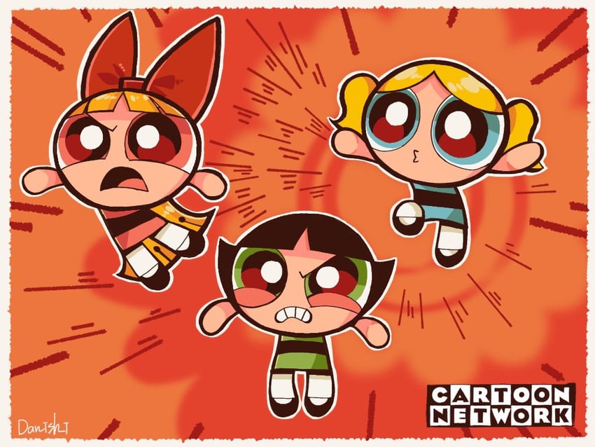 buttercup, blossom, and bubbles (powerpuff girls and 1 more) drawn by danishi