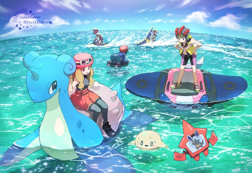 serena, rotom, calem, victor, lapras, and 6 more (pokemon and 2 more) drawn by cocoloco