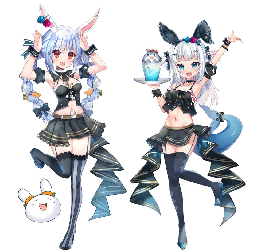 gawr gura, usada pekora, bloop, and pekomon (hololive and 1 more) drawn by rinringyo