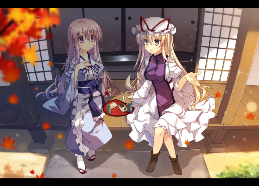 yakumo yukari and saigyouji yuyuko (touhou) drawn by t-ray