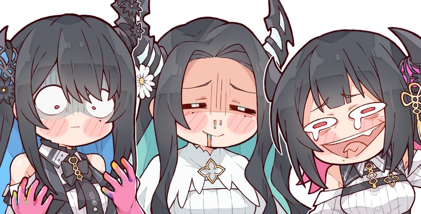 nerissa ravencroft, aradia ravencroft, and malpha ravencroft (hololive and 1 more) drawn by kukie-nyan
