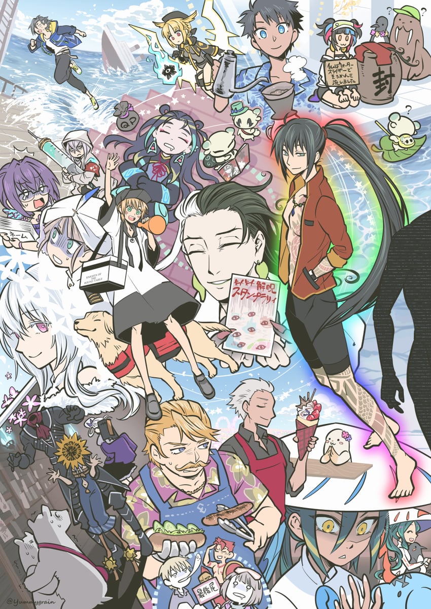 fujimaru ritsuka, scathach, ashiya douman, scathach skadi, osakabehime, and 23 more (fate and 1 more) drawn by misuke_(gyouran)