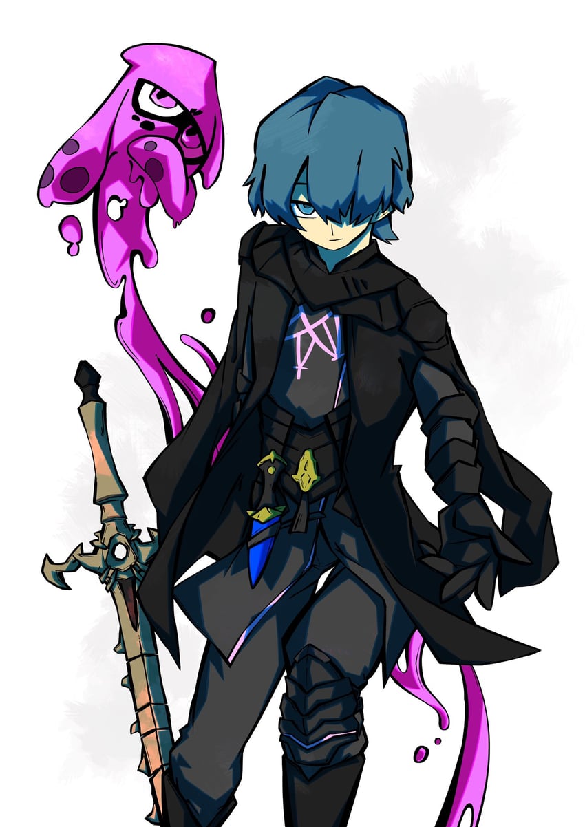 inkling player character and male byleth (fire emblem and 3 more) drawn by aaaakunaaaa