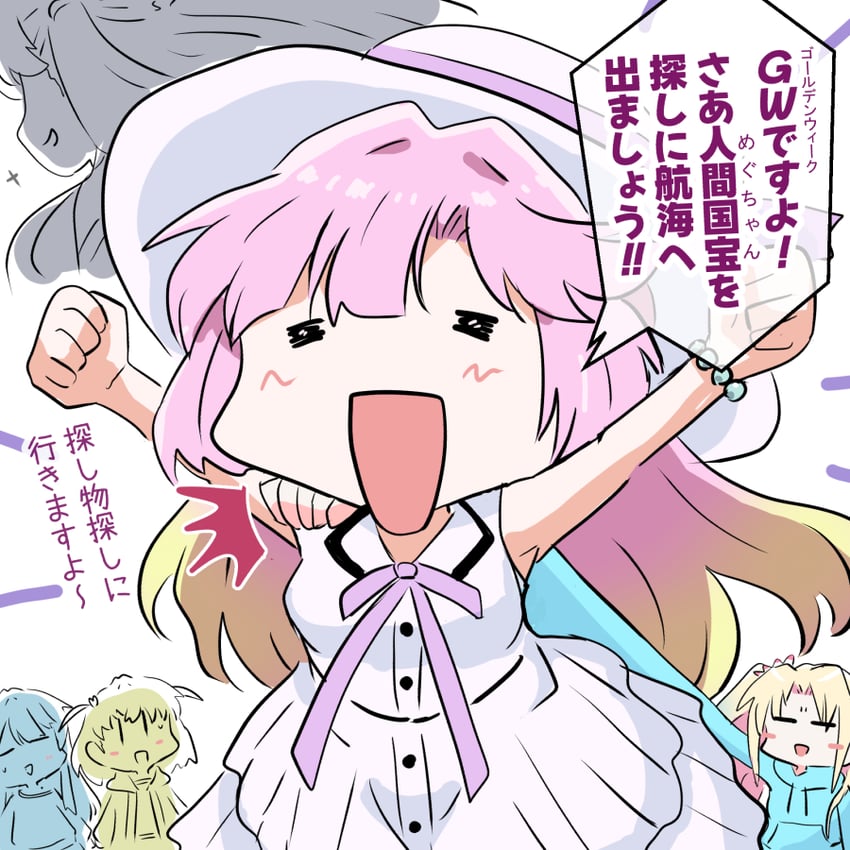 hinoshita kaho, fujishima megumi, osawa rurino, and anyoji hime (love live! and 1 more) drawn by navyblue_konjac
