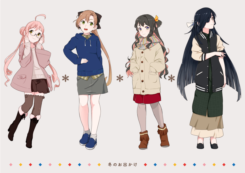 naganami, akigumo, makigumo, and hayashimo (kantai collection) drawn by ojipon