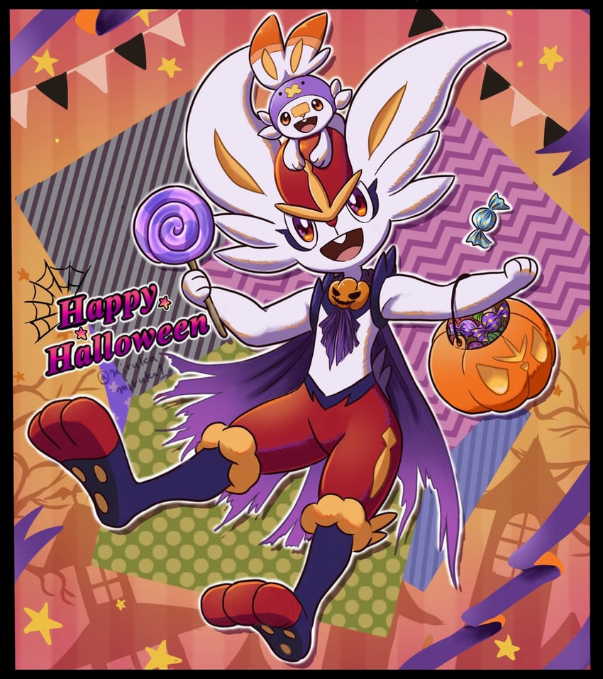 scorbunny, cinderace, and drifloon (pokemon) drawn by mirukamiruka1