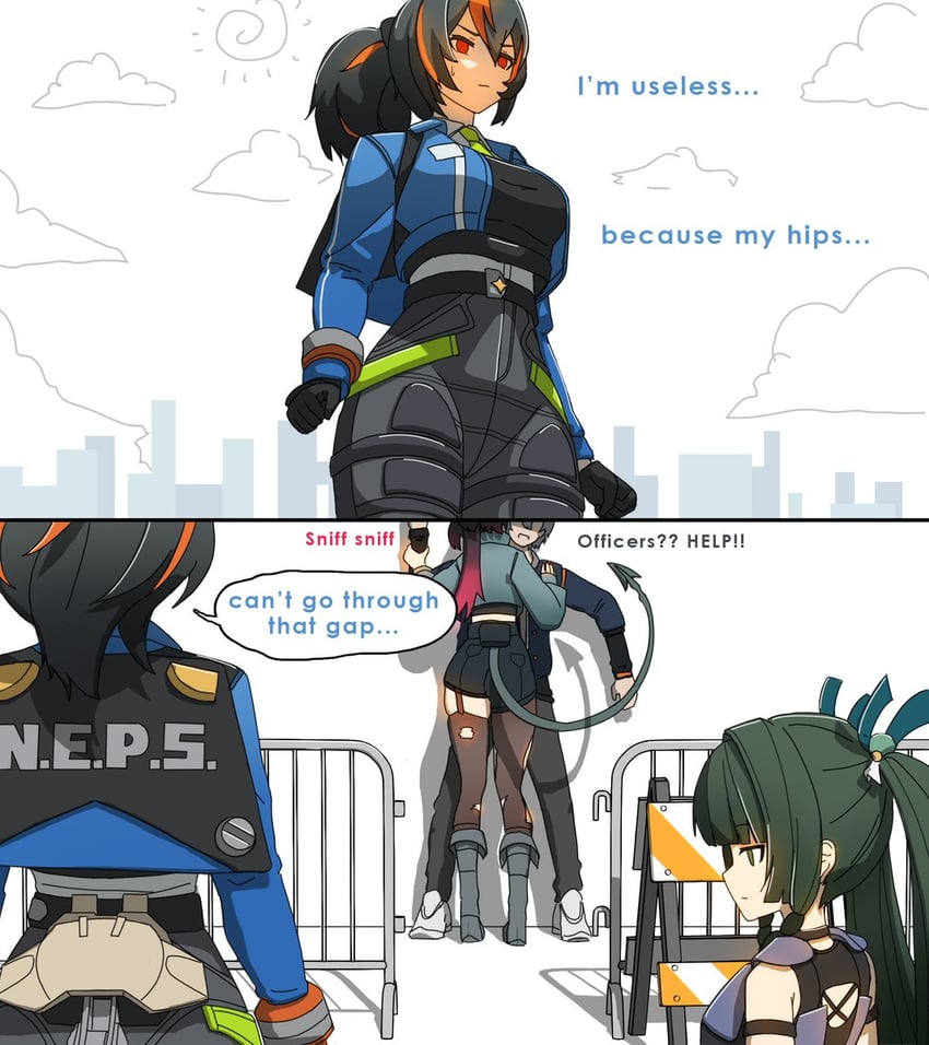 jane doe, wise, zhu yuan, and qingyi (zenless zone zero) drawn by dorahdew