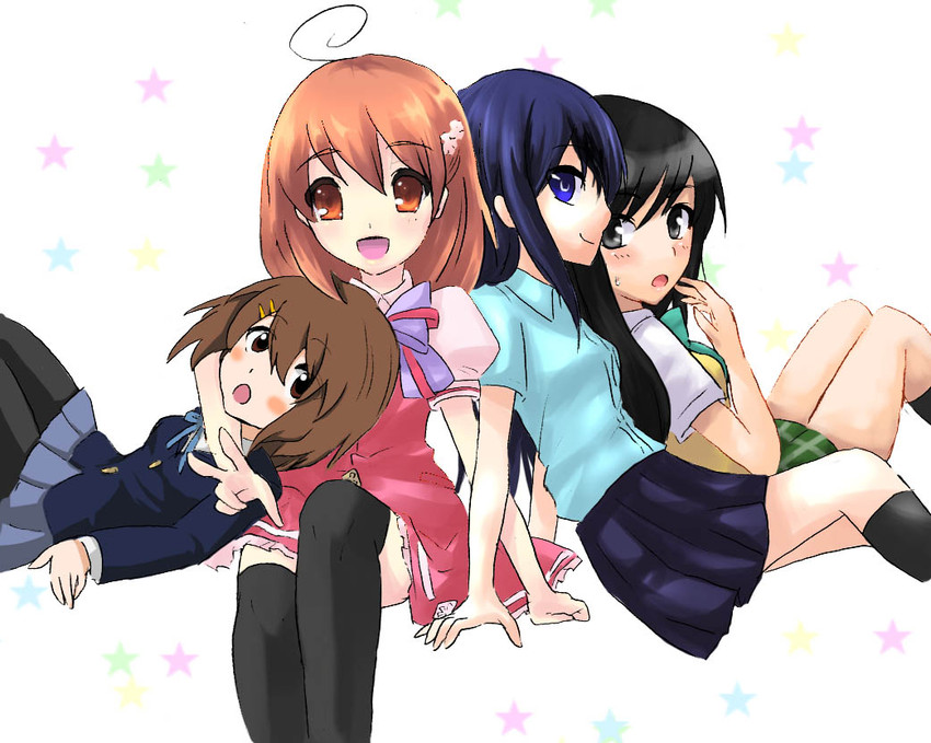 hirasawa yui, kotegawa yui, inaba yui, and hasebe yui (k-on! and 3 more) drawn by rei_kyuu_ran